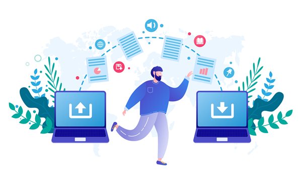 Graphic of man transferring files