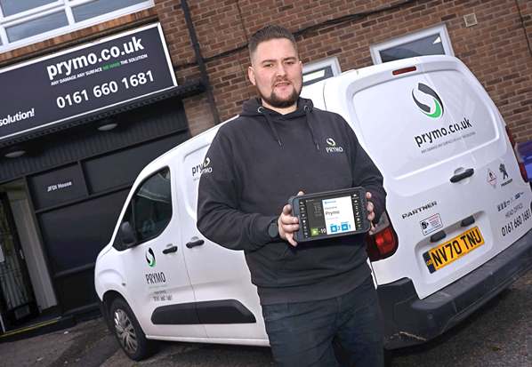Prymo employee using BigChange field service app