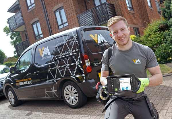 VM Elevators employee using BigChange app