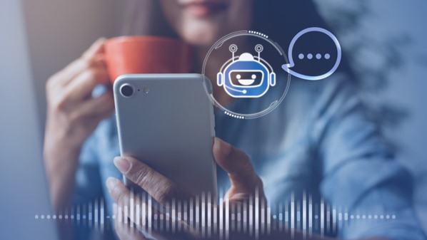Customer responding to chatbot on her mobile phone