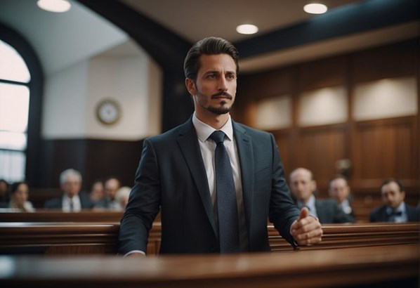 Lawyer standing in court room