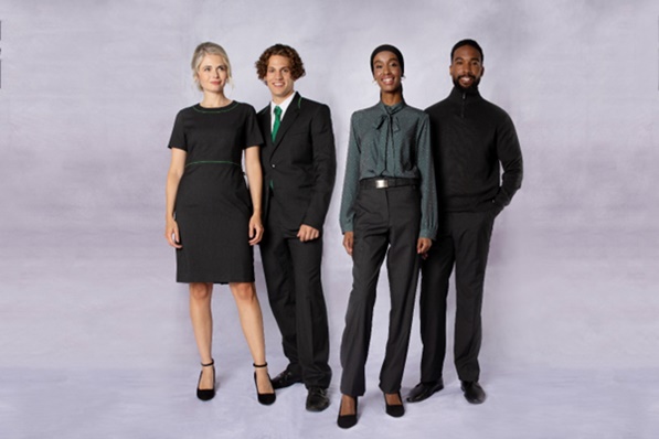 Yorkshire Building Society employees wearing new uniforms designed by jSD