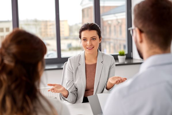 Coworkers in office meeting
