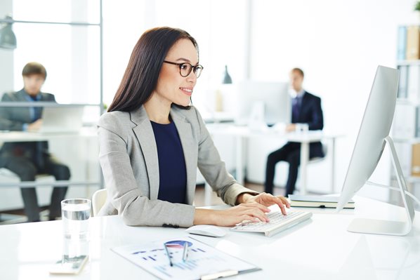 Office worker taking performance assessment