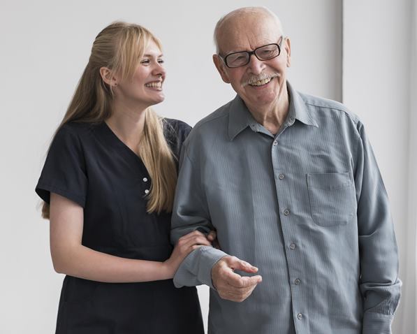 Man helped by his daughter