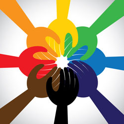 Hands join together