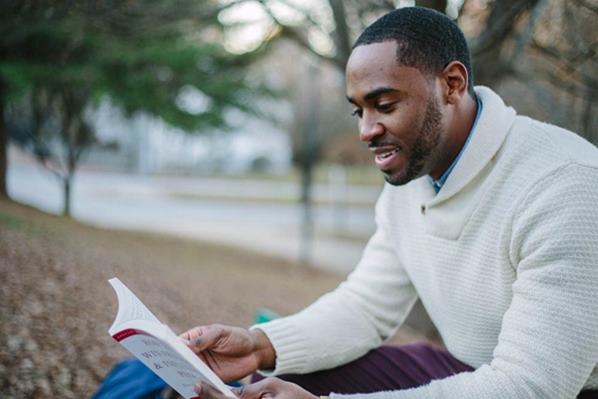 Student reading a book