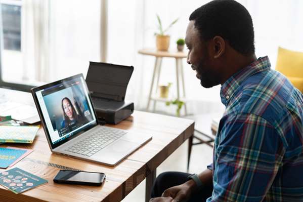 Man having a Job interview via conference call