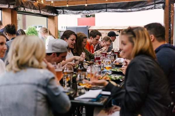 Company team building event in a restaurant