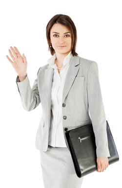 Customer service manager waving goodbye